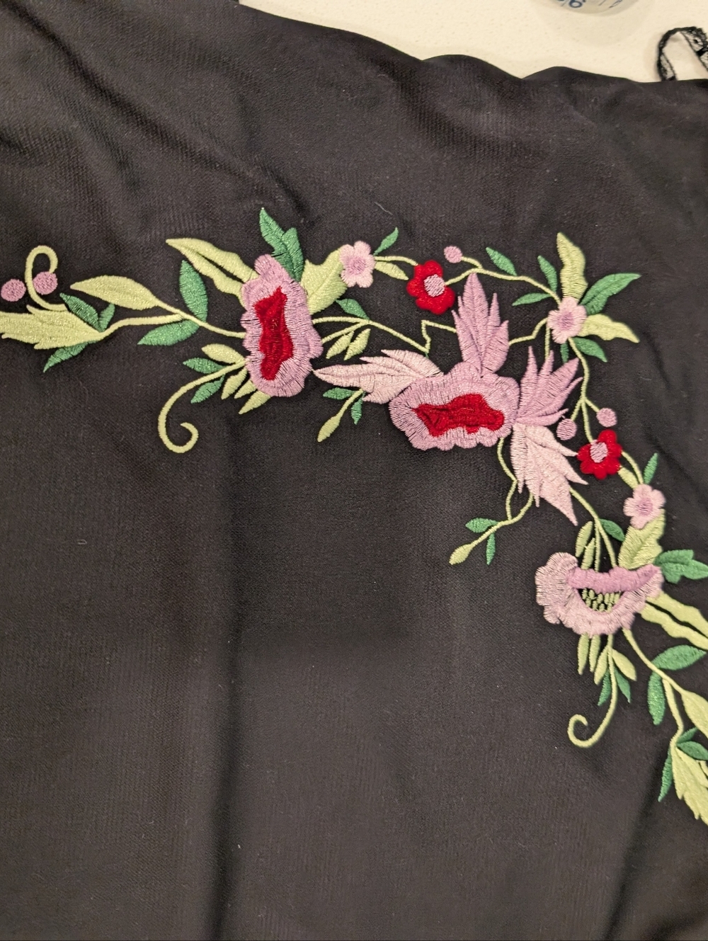 Black Maxi Dress with Pink & Green Floral Embroidery - Picture 3 of 3